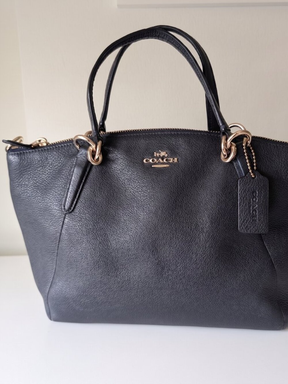 Coach Navy Blue Pebbled Leather Satchel / Tote Bag – Like New